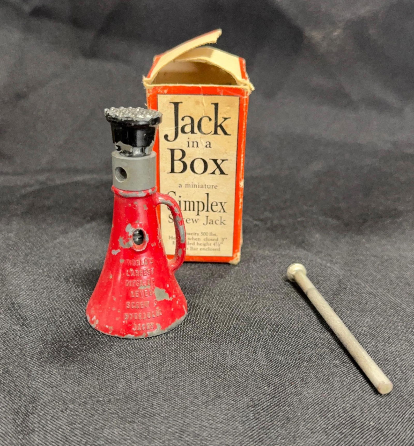 JACK IN A BOX SCREW JACK MINIATURE: Load-out Pick up for all online purchases for Antiques & collectibles is Monday, Tuesday, Wednesday, February 23rd, 24th, 25th At our shipper's location. We do offer shipping on all items shippabl