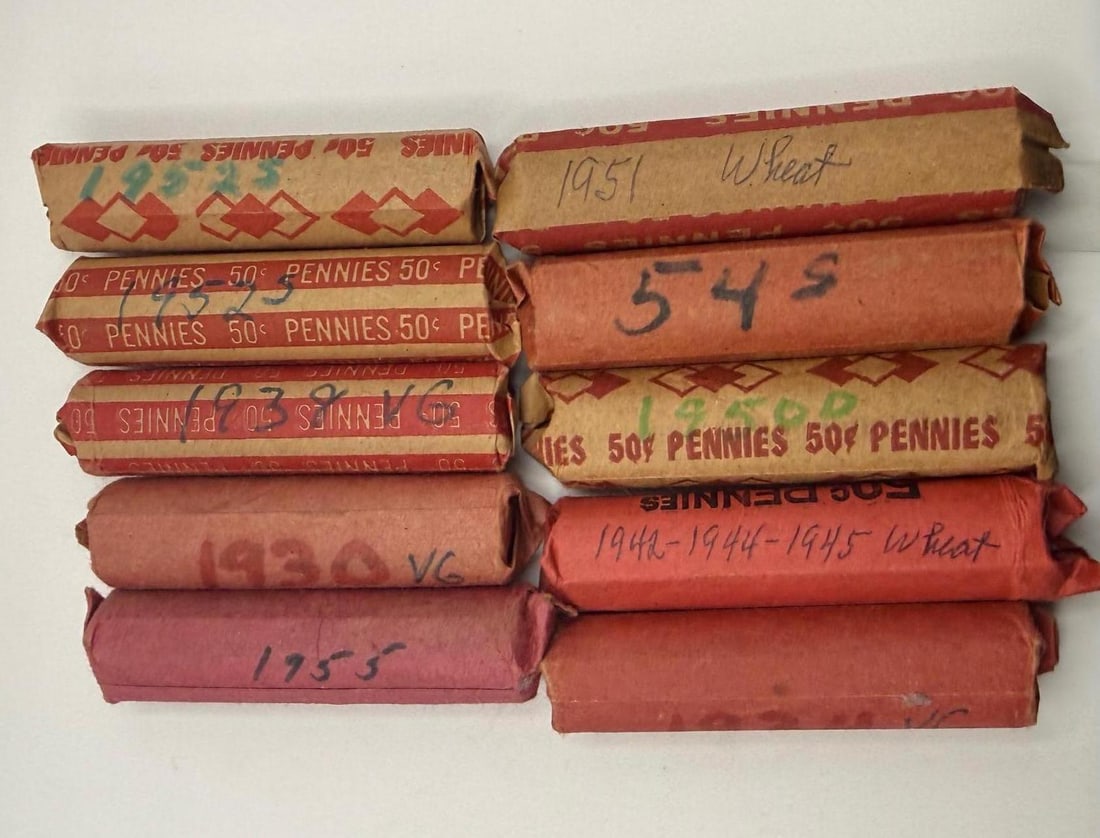 10 rolls of Wheat Cents, see pics for dates (1 of 3)