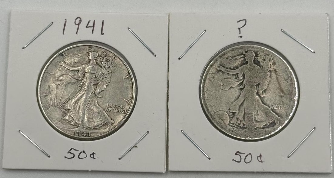 2-Walking Liberty Half Dollar Coins, 1941, and no date 50 Cents, 90% Silver: IMPORTANT, WE ONLY ACCEPT CREDIT CARDS UP TO $500 FOR ONLINE COIN PURCHASES. YOU CAN PAY ACH THROUGH PROXIBID, OR YOU CAN SEND A WIRE OR CERTIFIED CHECK. WE WILL HOLD ALL SHIPPING OF COINS FOR 10 DAYS