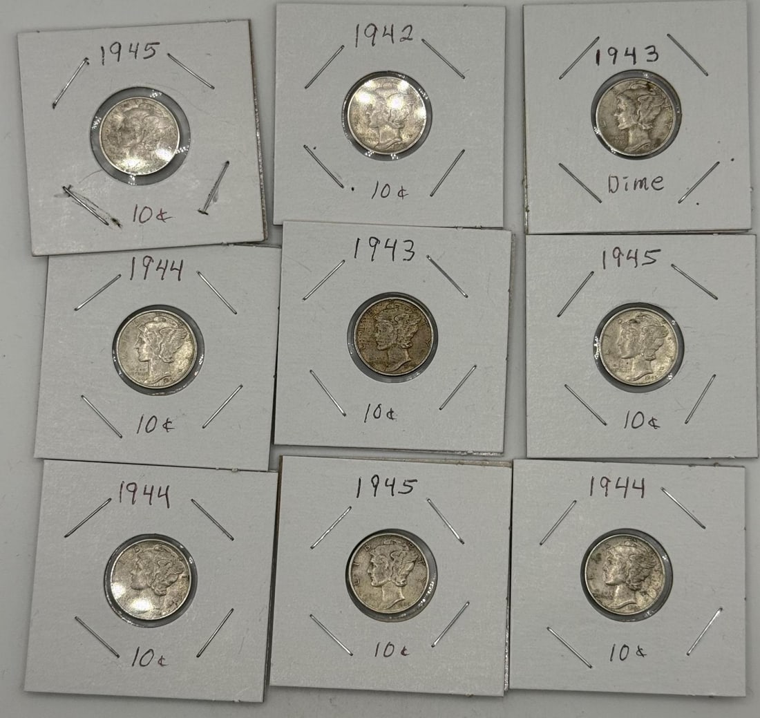 1942-1945 Mercury Dimes, 10, 90% Silver Composition: IMPORTANT, WE ONLY ACCEPT CREDIT CARDS UP TO $500 FOR ONLINE COIN PURCHASES. YOU CAN PAY ACH THROUGH PROXIBID, OR YOU CAN SEND A WIRE OR CERTIFIED CHECK. WE WILL HOLD ALL SHIPPING OF COINS FOR 10 DAYS