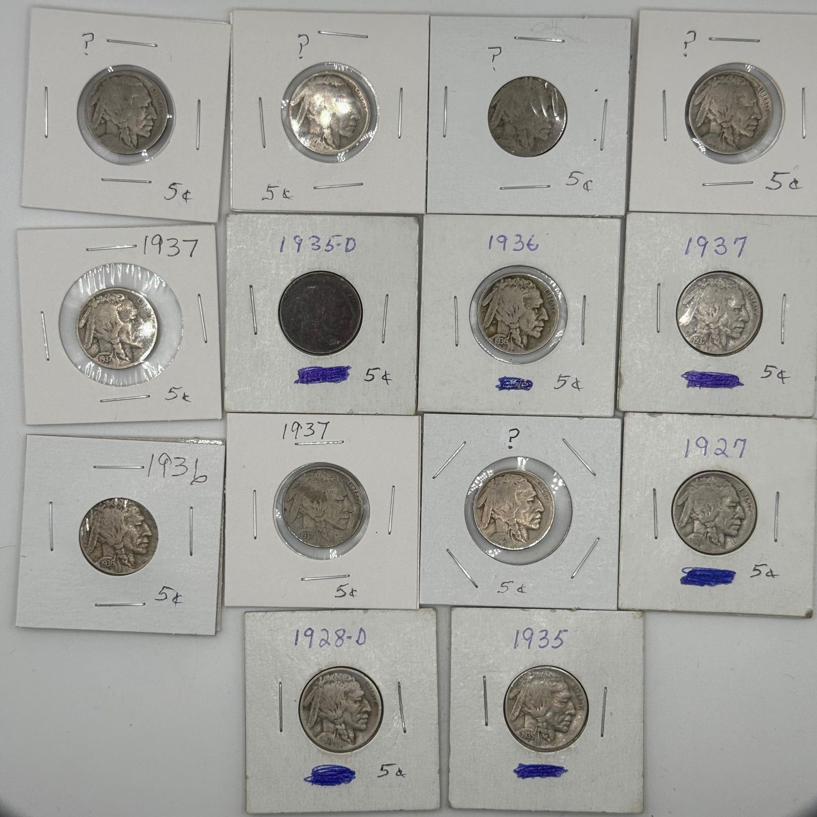 United States Mint Buffalo Nickels, 1927-1937, 5 Coins, some D Mint Marks (1 of 10)