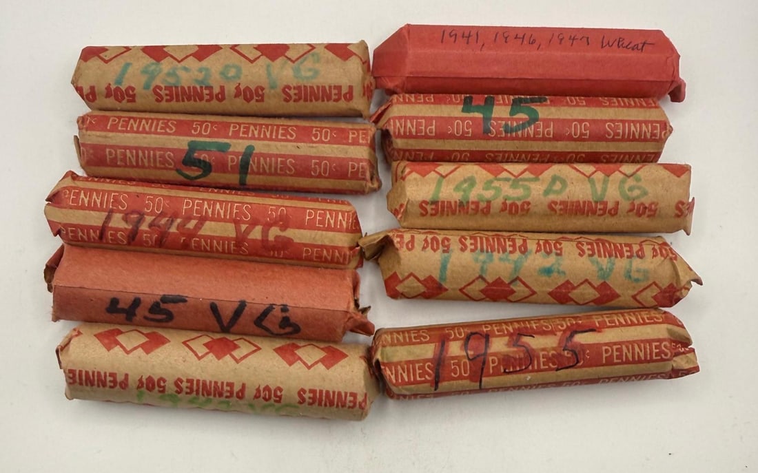 10 rolls of Wheat Cents, see pics for dates (1 of 3)