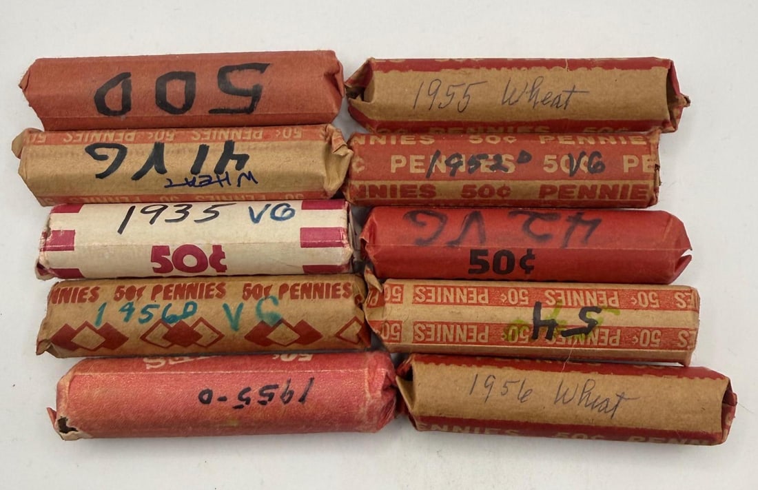 10 rolls of Wheat Cents, see pics for dates (1 of 3)