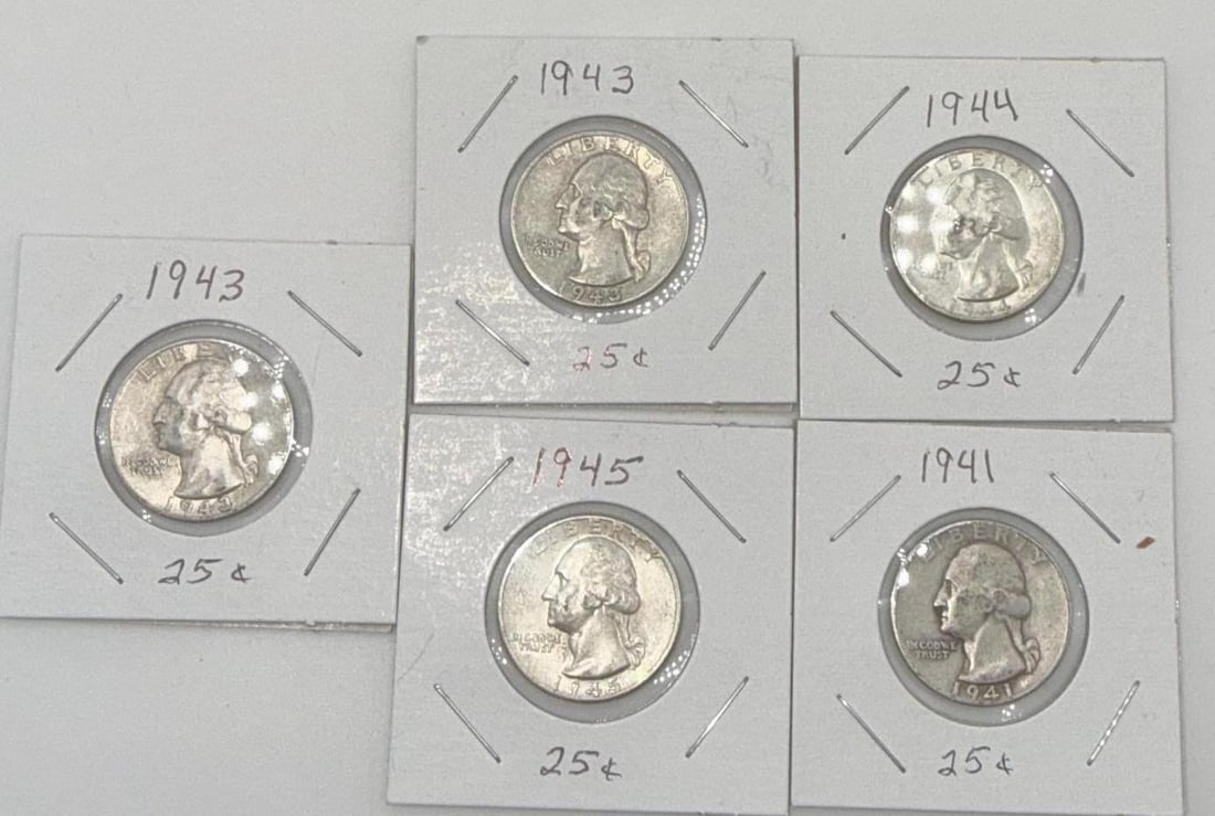 1941-1945 U.S. Washington Silver Quarters, 90% Silver Content (1 of 6)