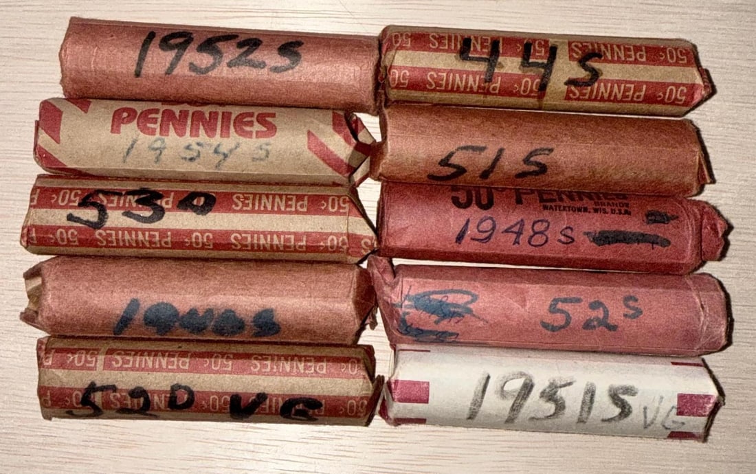 10 rolls of Wheat Cents, see pics for dates: IMPORTANT, WE ONLY ACCEPT CREDIT CARDS UP TO $500 FOR ONLINE COIN PURCHASES. YOU CAN PAY ACH THROUGH PROXIBID, OR YOU CAN SEND A WIRE OR CERTIFIED CHECK. WE WILL HOLD ALL SHIPPING OF COINS FOR 10 DAYS