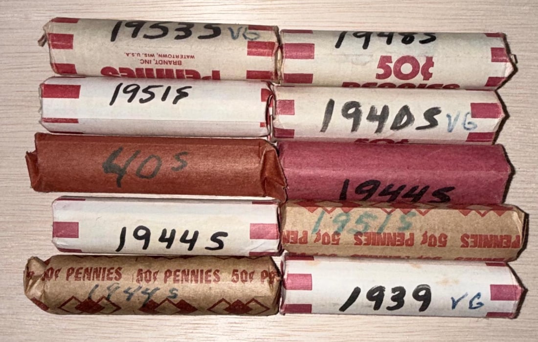 10 rolls of Wheat Cents, see pics for dates (1 of 3)