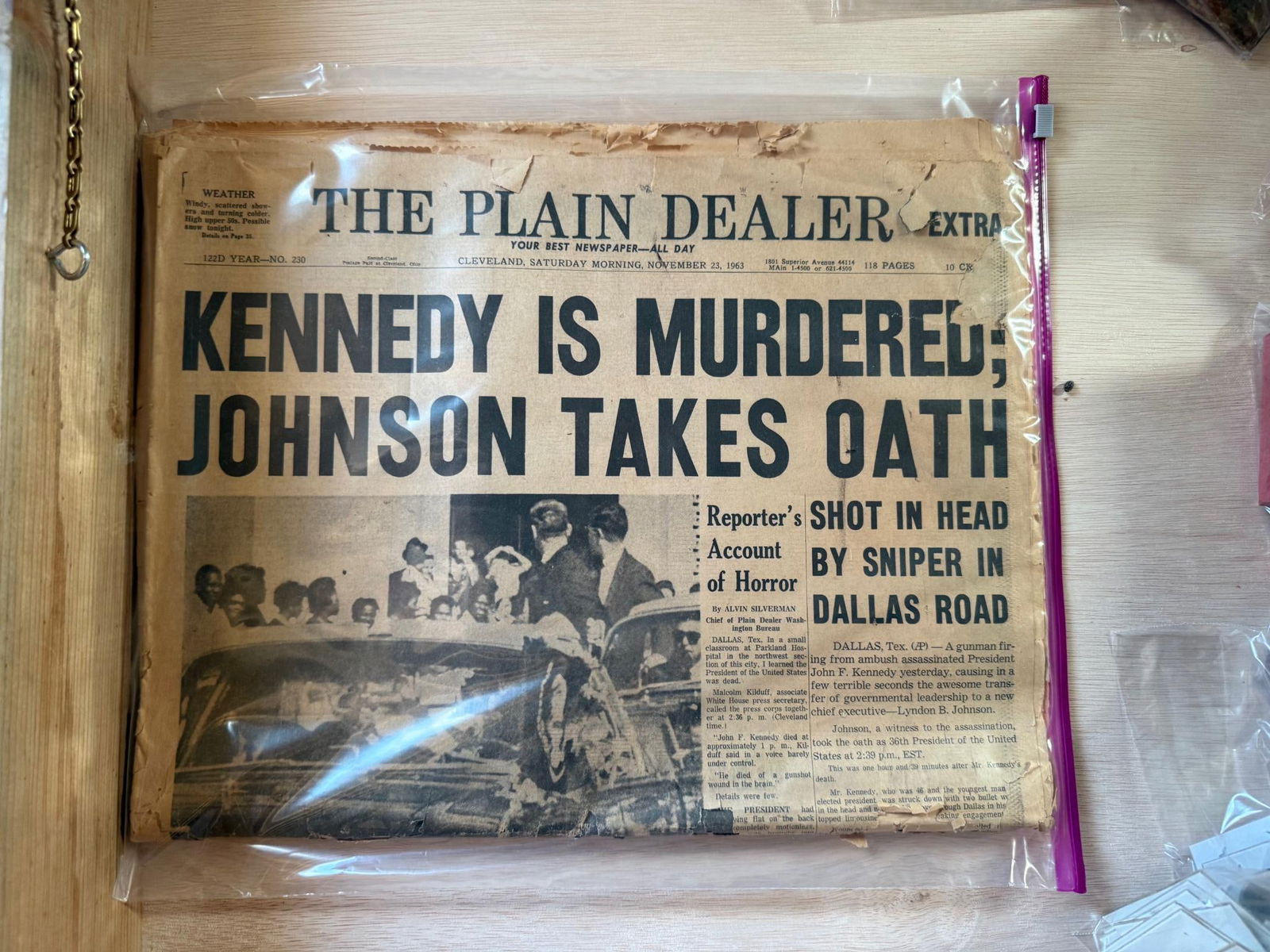 The Plain Dealer Newspaper, November 23, 1963, Kennedy Is Murdered Headline (1 of 5)