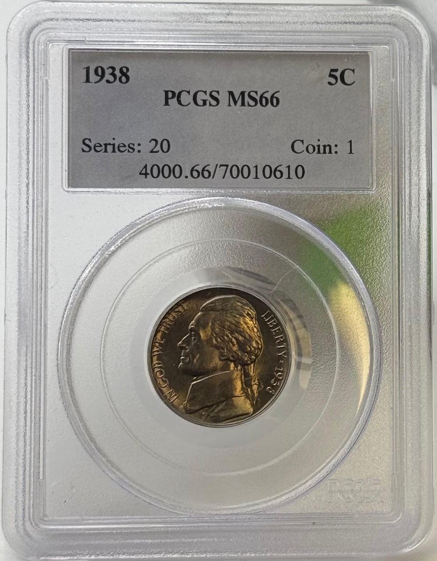 1938 Jefferson Nickel, MS66, PCGS Graded: IMPORTANT, WE ONLY ACCEPT CREDIT CARDS UP TO $500 FOR ONLINE COIN PURCHASES. YOU CAN PAY ACH THROUGH PROXIBID, OR YOU CAN SEND A WIRE OR CERTIFIED CHECK. WE WILL HOLD ALL SHIPPING OF COINS FOR 10 DAYS