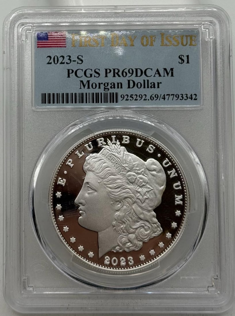 2023-S Morgan Dollar, PR69DCAM PCGS Certified, First Day of Issue: IMPORTANT, WE ONLY ACCEPT CREDIT CARDS UP TO $500 FOR ONLINE COIN PURCHASES. YOU CAN PAY ACH THROUGH PROXIBID, OR YOU CAN SEND A WIRE OR CERTIFIED CHECK. WE WILL HOLD ALL SHIPPING OF COINS FOR 10 DAYS