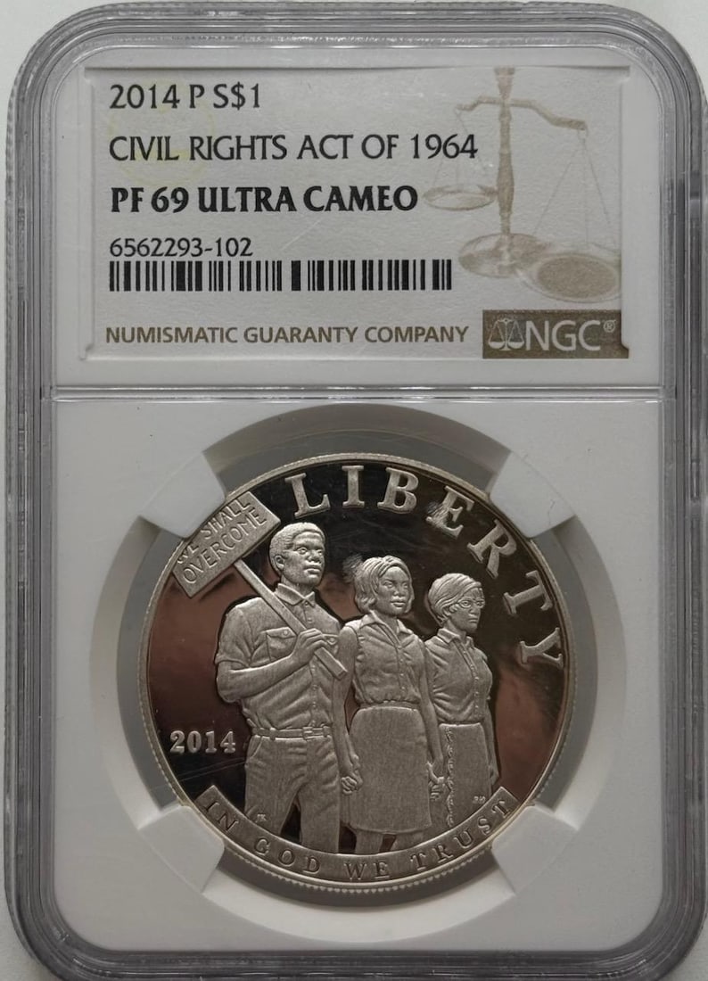 2014 Civil Rights Act Commemorative Coin, PF 69 Ultra Cameo, NGC, $1: IMPORTANT, WE ONLY ACCEPT CREDIT CARDS UP TO $500 FOR ONLINE COIN PURCHASES. YOU CAN PAY ACH THROUGH PROXIBID, OR YOU CAN SEND A WIRE OR CERTIFIED CHECK. WE WILL HOLD ALL SHIPPING OF COINS FOR 10 DAYS
