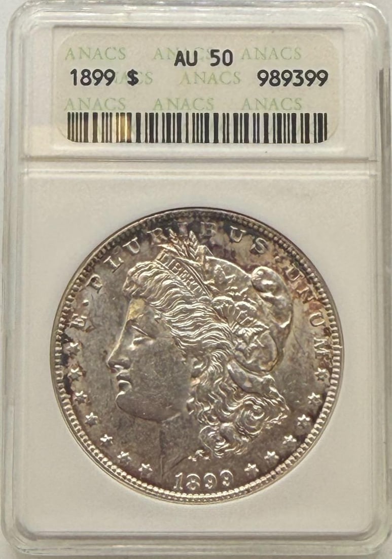 1899 S Morgan Dollar Coin, ANACS AU 50, Certification #989399 (1 of 2)