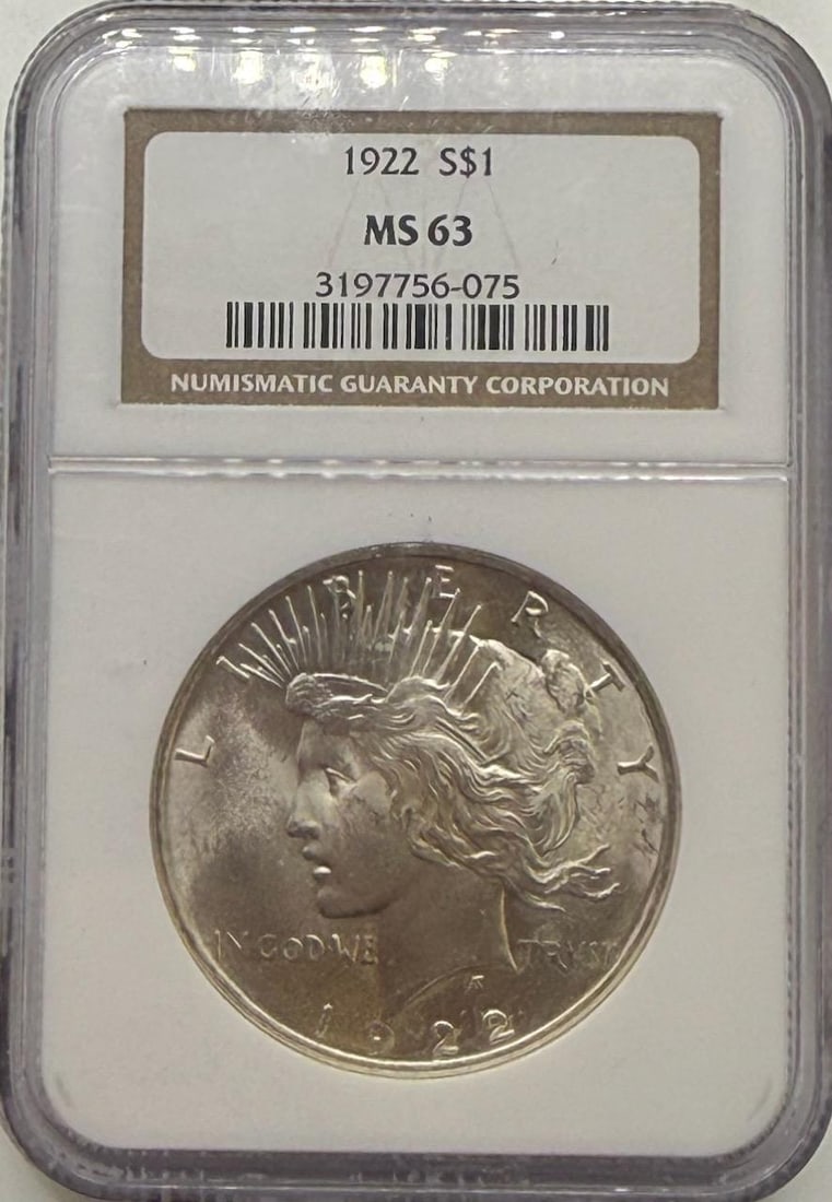 1922 Peace Silver Dollar, NGC MS63, United States Coin (1 of 2)