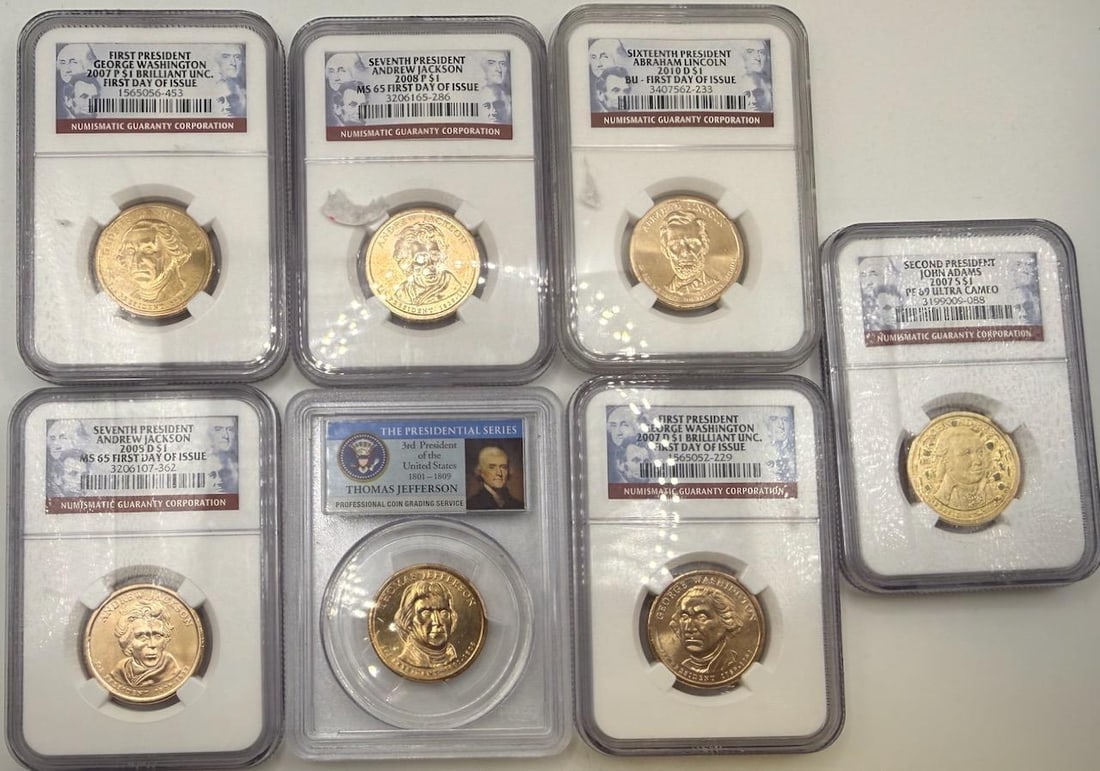 US Mint Presidential Dollar Coins Collection, NGC, PCGS, MS 65, BU and others, Graded (1 of 2)