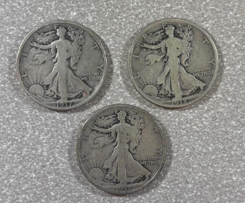 1917, 1918-D, and 1917-S Walking Liberty Half Dollars: IMPORTANT, WE ONLY ACCEPT CREDIT CARDS UP TO $500 FOR ONLINE COIN PURCHASES. YOU CAN PAY ACH THROUGH PROXIBID, OR YOU CAN SEND A WIRE OR CERTIFIED CHECK. WE WILL HOLD ALL SHIPPING OF COINS FOR 10 DAYS