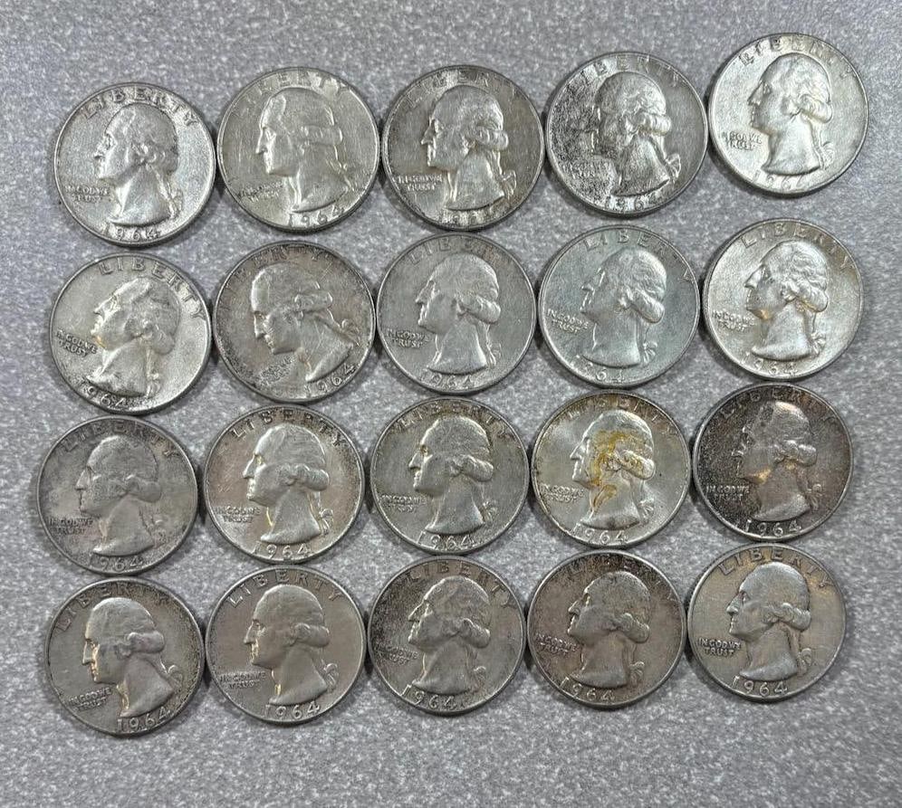 20- 90% silver Washington Quarters, various dates (1 of 10)