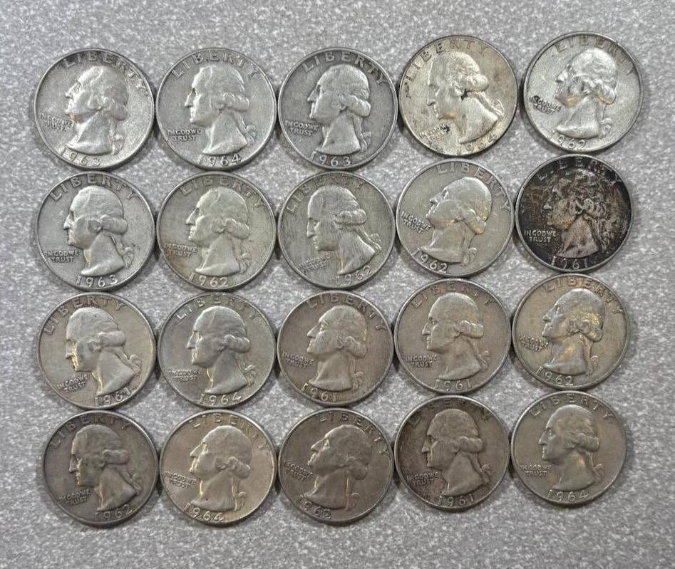 20- 90% silver Washington Quarters, various dates (1 of 10)