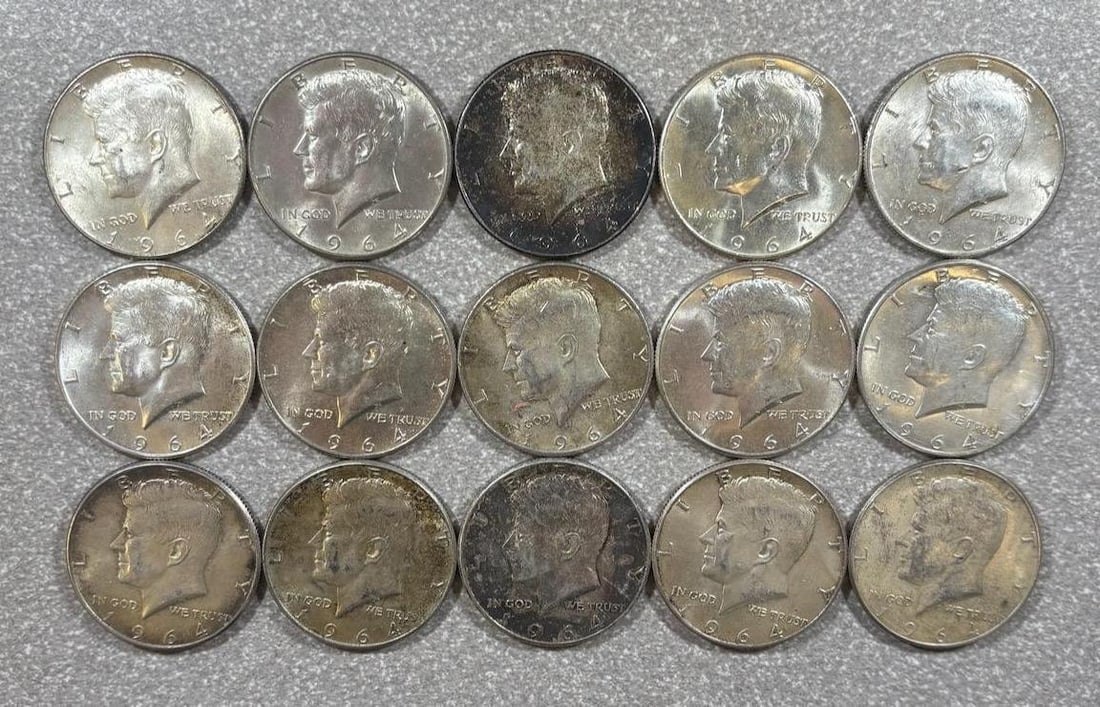 15- 1964 90% Silver Kennedy Half Dollars: IMPORTANT, WE ONLY ACCEPT CREDIT CARDS UP TO $500 FOR ONLINE COIN PURCHASES. YOU CAN PAY ACH THROUGH PROXIBID, OR YOU CAN SEND A WIRE OR CERTIFIED CHECK. WE WILL HOLD ALL SHIPPING OF COINS FOR 10 DAYS
