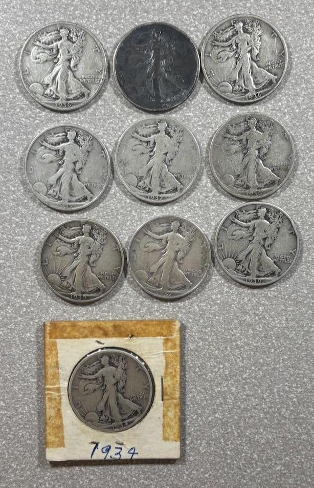 10- 90% Silver Walking Liberty Half Dollars, various dates: IMPORTANT, WE ONLY ACCEPT CREDIT CARDS UP TO $500 FOR ONLINE COIN PURCHASES. YOU CAN PAY ACH THROUGH PROXIBID, OR YOU CAN SEND A WIRE OR CERTIFIED CHECK. WE WILL HOLD ALL SHIPPING OF COINS FOR 10 DAYS