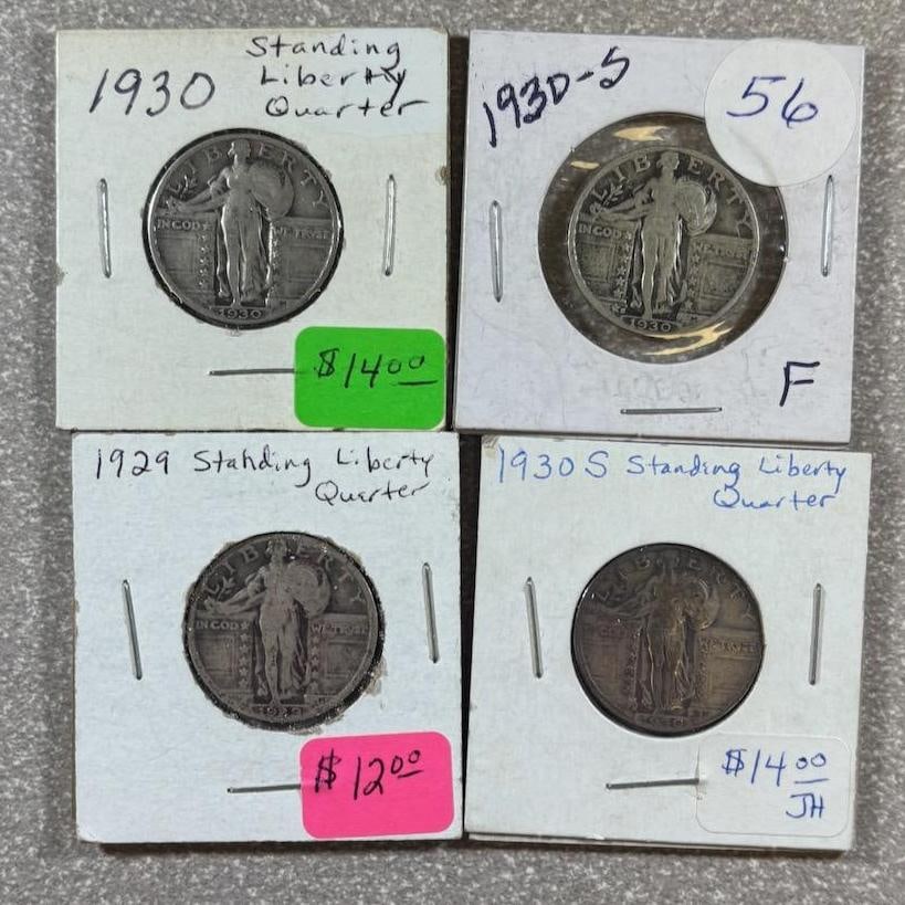 1929 & 1930 Standing Liberty Quarters, 90% Silver, S Mint Marks: IMPORTANT, WE ONLY ACCEPT CREDIT CARDS UP TO $500 FOR ONLINE COIN PURCHASES. YOU CAN PAY ACH THROUGH PROXIBID, OR YOU CAN SEND A WIRE OR CERTIFIED CHECK. WE WILL HOLD ALL SHIPPING OF COINS FOR 10 DAYS