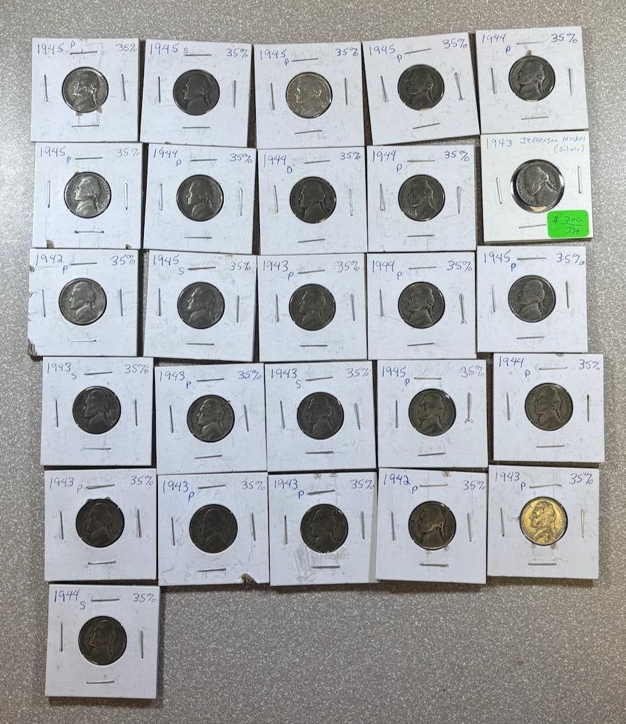 26- 35% Silver War Nickels, various years (1 of 19)