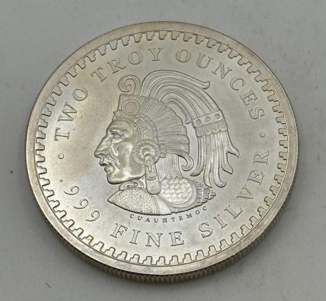 2 Troy Ounce .999 Fine Silver Coin with Aztec Calendar Design (1 of 2)