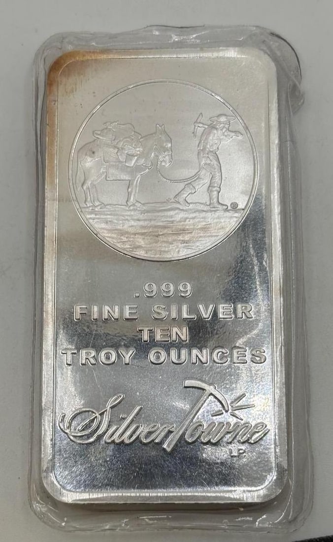 SilverTowne 10 Troy Ounce .999 Fine Silver Bar, Prospector Design: IMPORTANT, WE ONLY ACCEPT CREDIT CARDS UP TO $500 FOR ONLINE COIN PURCHASES. YOU CAN PAY ACH THROUGH PROXIBID, OR YOU CAN SEND A WIRE OR CERTIFIED CHECK. WE WILL HOLD ALL SHIPPING OF COINS FOR 10 DAYS