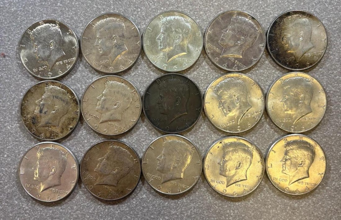 15- 1964 90% Silver Kennedy Half Dollars: IMPORTANT, WE ONLY ACCEPT CREDIT CARDS UP TO $500 FOR ONLINE COIN PURCHASES. YOU CAN PAY ACH THROUGH PROXIBID, OR YOU CAN SEND A WIRE OR CERTIFIED CHECK. WE WILL HOLD ALL SHIPPING OF COINS FOR 10 DAYS