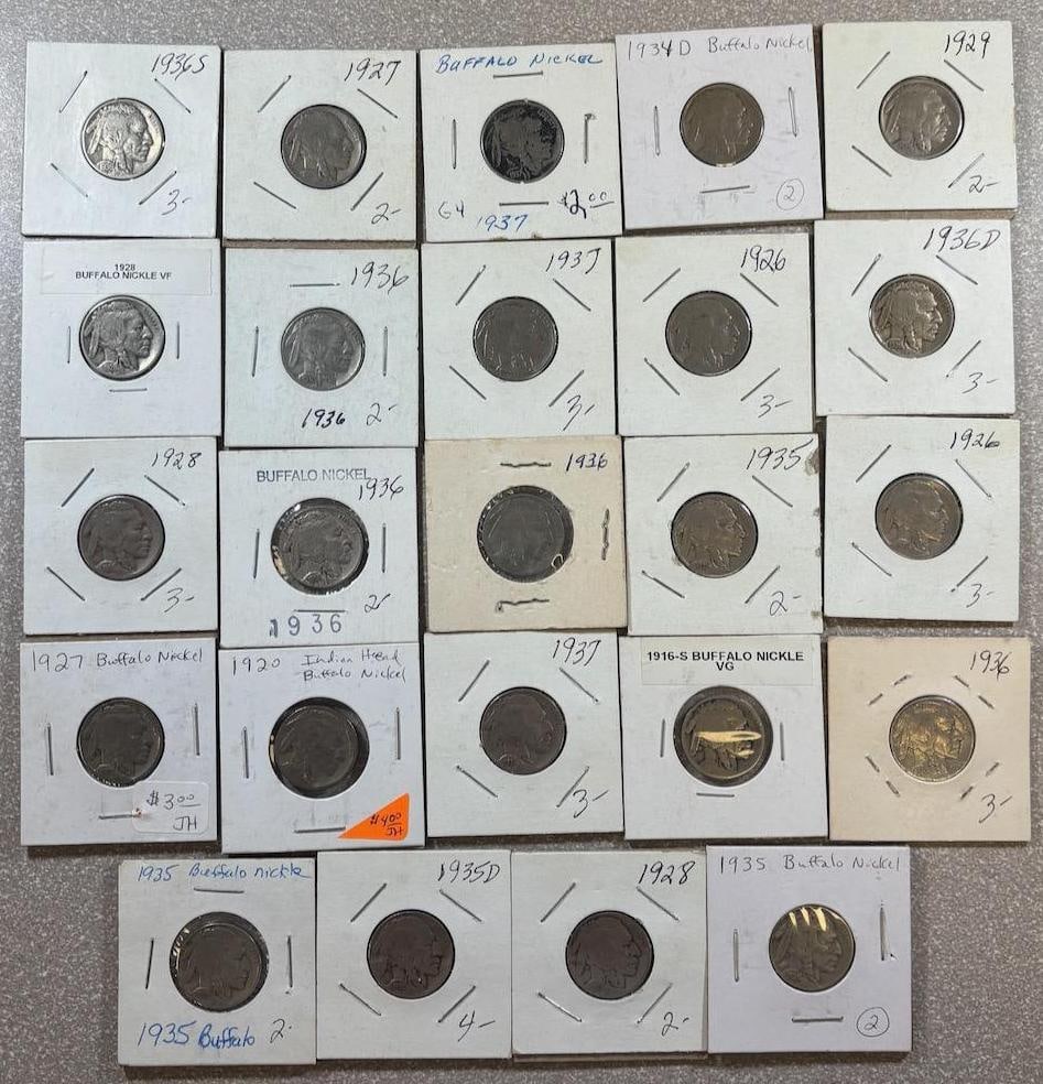 24- Various Date Buffalo Nickels: IMPORTANT, WE ONLY ACCEPT CREDIT CARDS UP TO $500 FOR ONLINE COIN PURCHASES. YOU CAN PAY ACH THROUGH PROXIBID, OR YOU CAN SEND A WIRE OR CERTIFIED CHECK. WE WILL HOLD ALL SHIPPING OF COINS FOR 10 DAYS