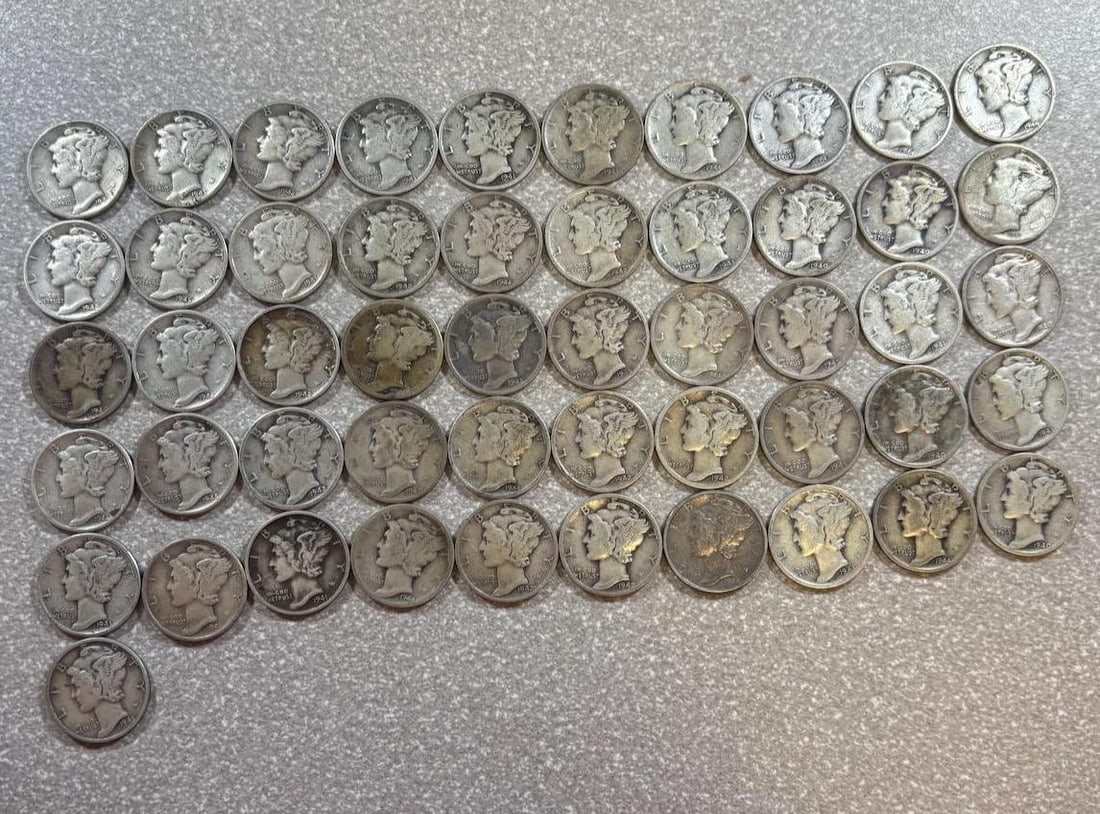 51- 90% Silver Mercury Dimes, various dates (1 of 14)