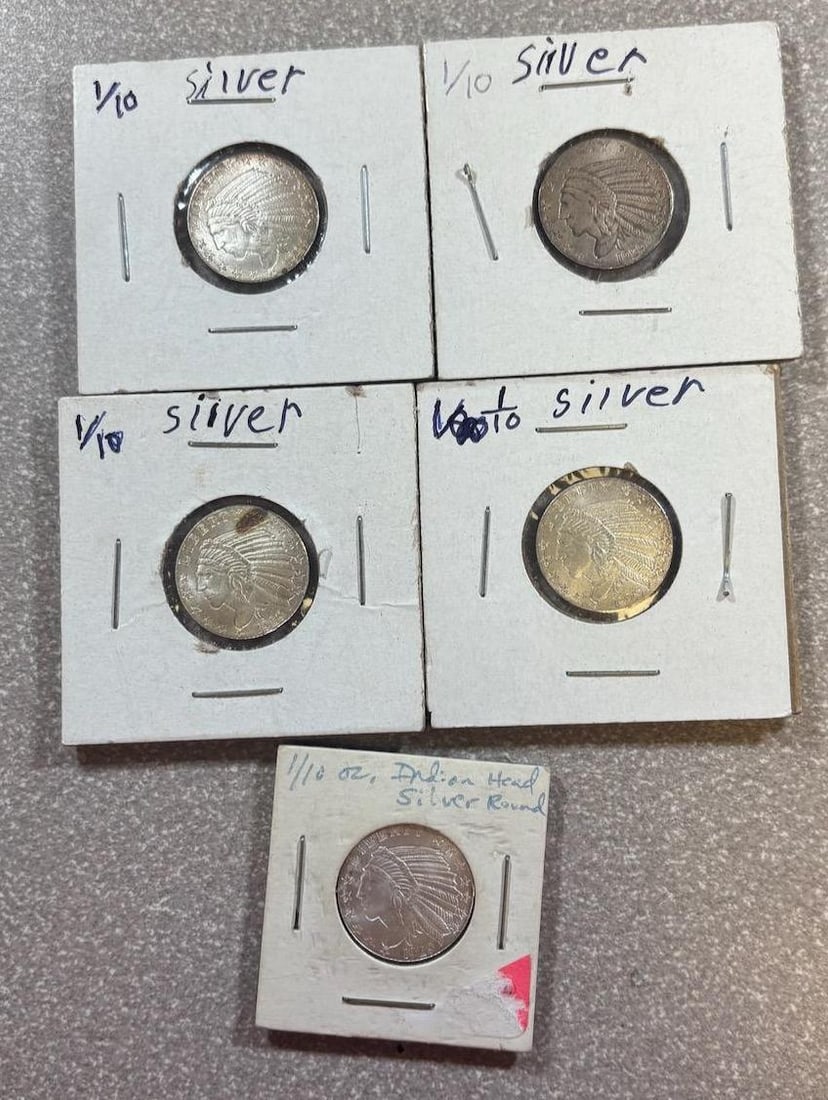 5- 1/10th Ounce .999 Fine Silver Rounds: IMPORTANT, WE ONLY ACCEPT CREDIT CARDS UP TO $500 FOR ONLINE COIN PURCHASES. YOU CAN PAY ACH THROUGH PROXIBID, OR YOU CAN SEND A WIRE OR CERTIFIED CHECK. WE WILL HOLD ALL SHIPPING OF COINS FOR 10 DAYS