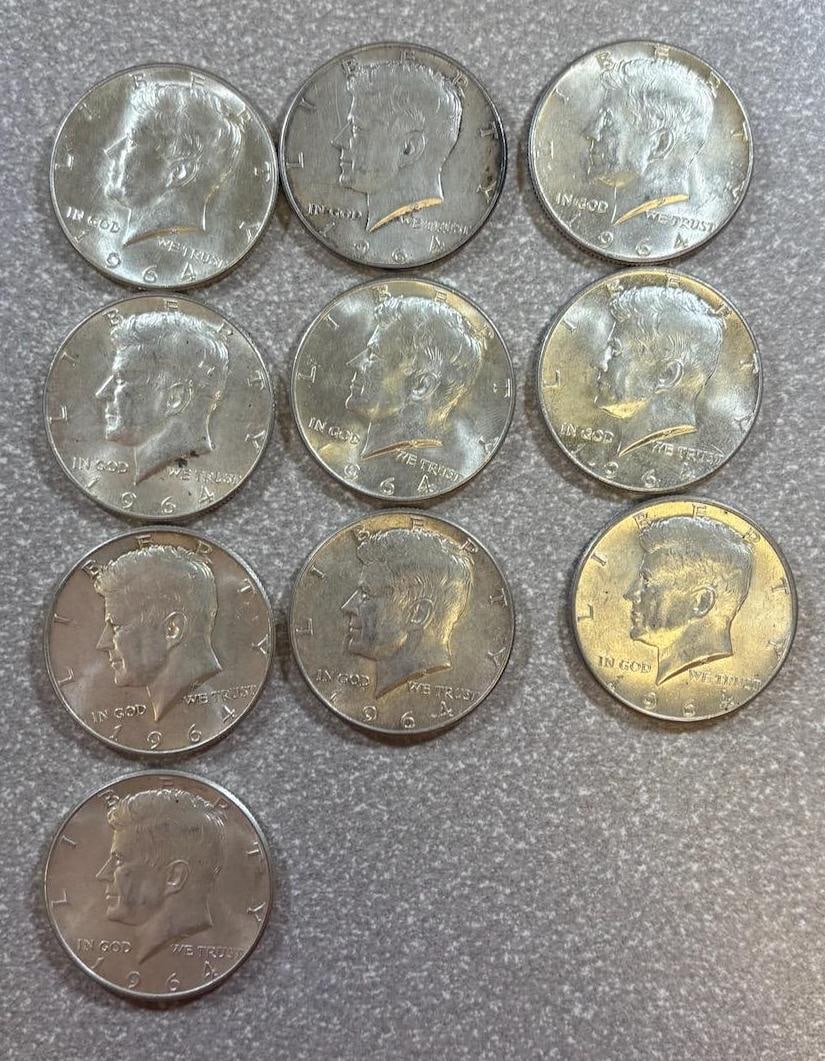 10- 1964 90% Silver Kennedy Half Dollars: IMPORTANT, WE ONLY ACCEPT CREDIT CARDS UP TO $500 FOR ONLINE COIN PURCHASES. YOU CAN PAY ACH THROUGH PROXIBID, OR YOU CAN SEND A WIRE OR CERTIFIED CHECK. WE WILL HOLD ALL SHIPPING OF COINS FOR 10 DAYS