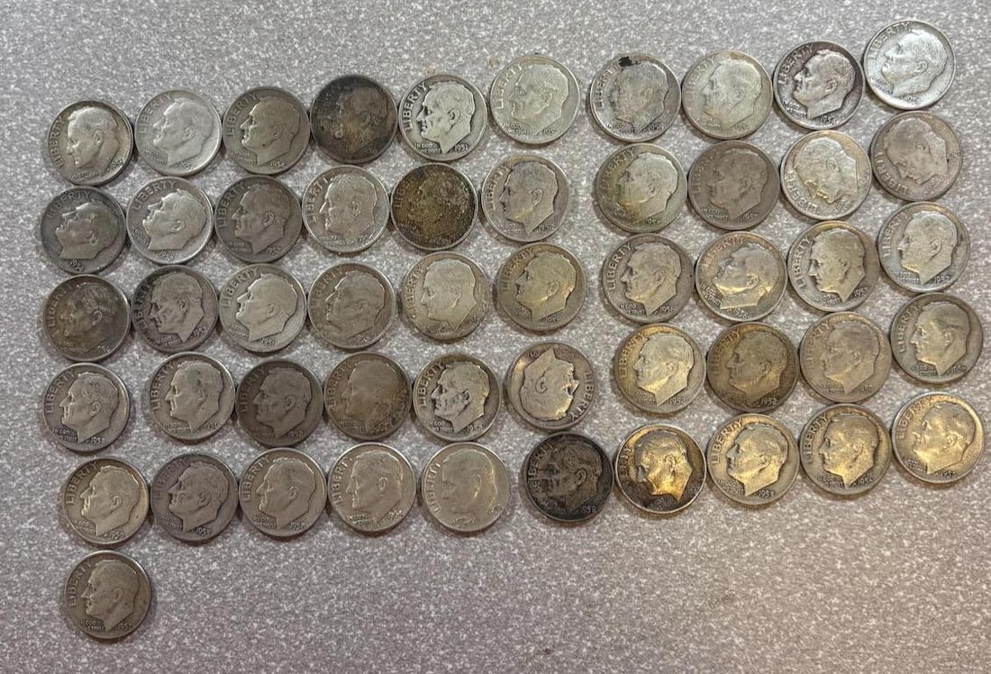 51- 90% Silver Roosevelt Dimes, various dates: IMPORTANT, WE ONLY ACCEPT CREDIT CARDS UP TO $500 FOR ONLINE COIN PURCHASES. YOU CAN PAY ACH THROUGH PROXIBID, OR YOU CAN SEND A WIRE OR CERTIFIED CHECK. WE WILL HOLD ALL SHIPPING OF COINS FOR 10 DAYS