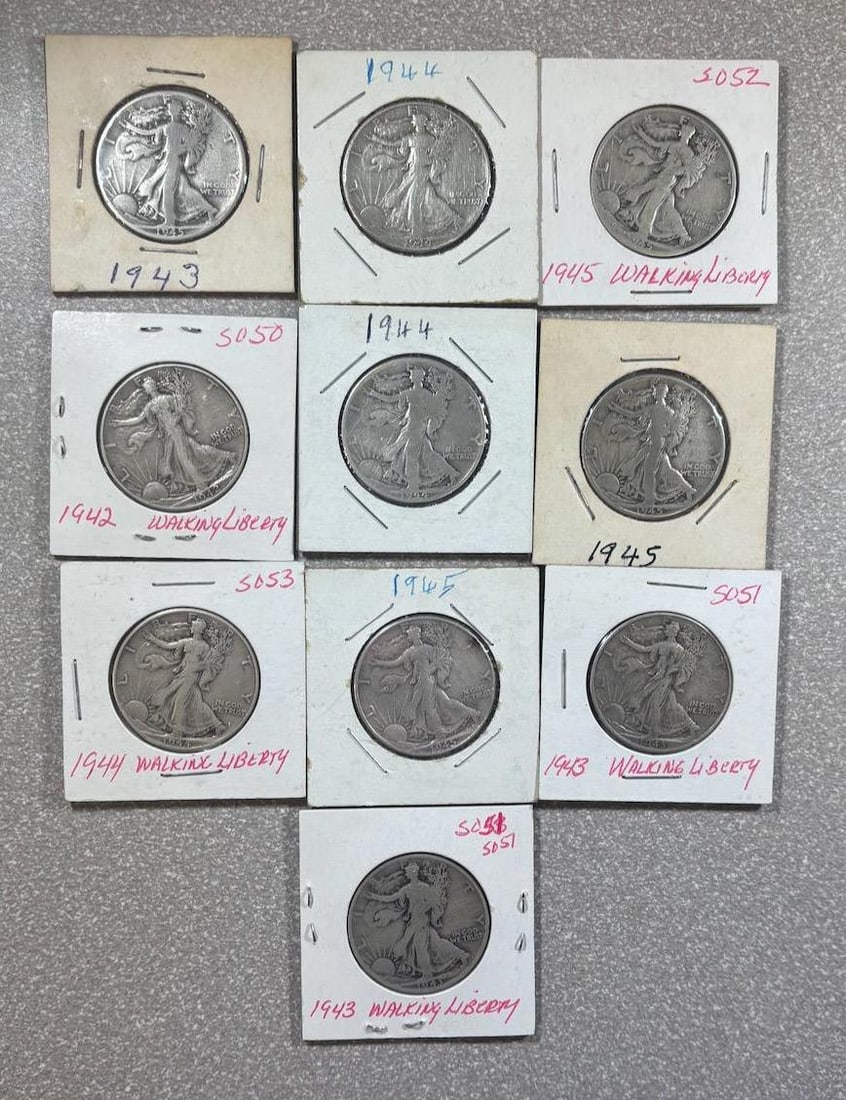 10- 90% Silver Walking Liberty Half Dollars, various dates (1 of 12)