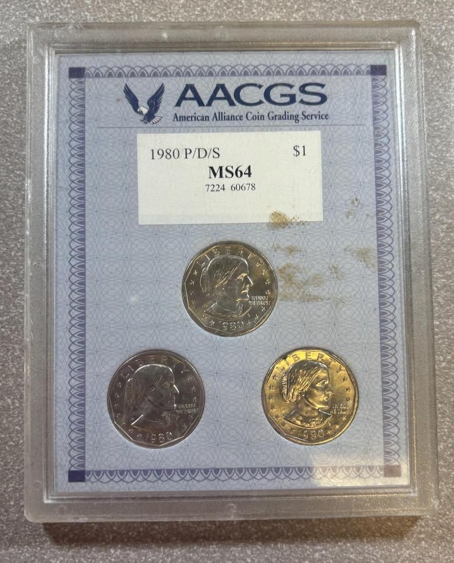 1980 Susan B. Anthony Dollar Coin Set, MS64, P/D/S, AACGS Graded (1 of 8)