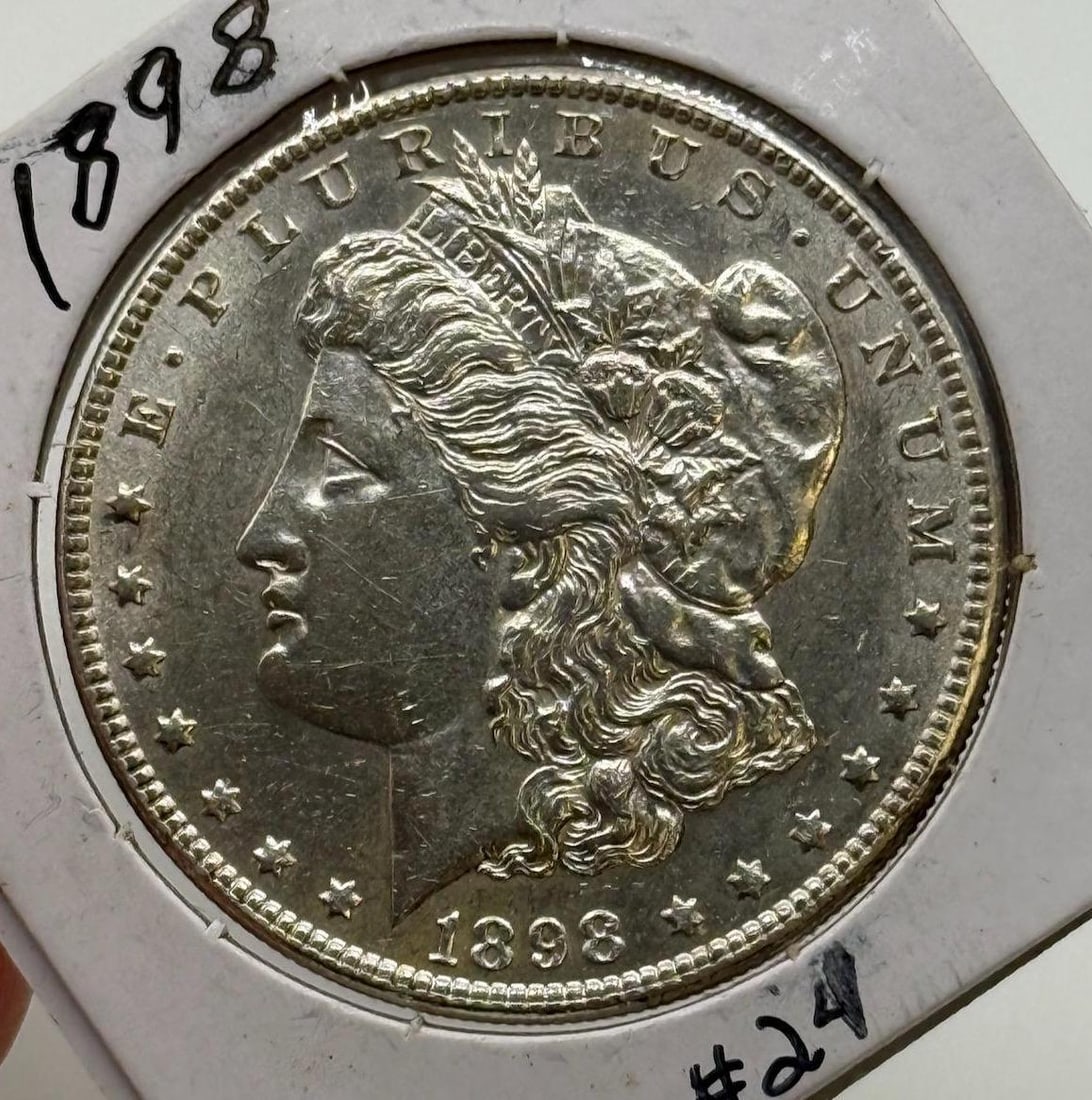 1898 Morgan Dollar Coin, United States, 90% Silver: IMPORTANT, WE ONLY ACCEPT CREDIT CARDS UP TO $500 FOR ONLINE COIN PURCHASES. YOU CAN PAY ACH THROUGH PROXIBID, OR YOU CAN SEND A WIRE OR CERTIFIED CHECK. WE WILL HOLD ALL SHIPPING OF COINS FOR 10 DAYS