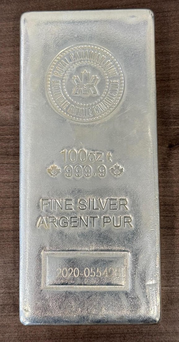 100 oz Silver Bullion Bar, Royal Canadian Mint, 999.9 Purity (1 of 1)