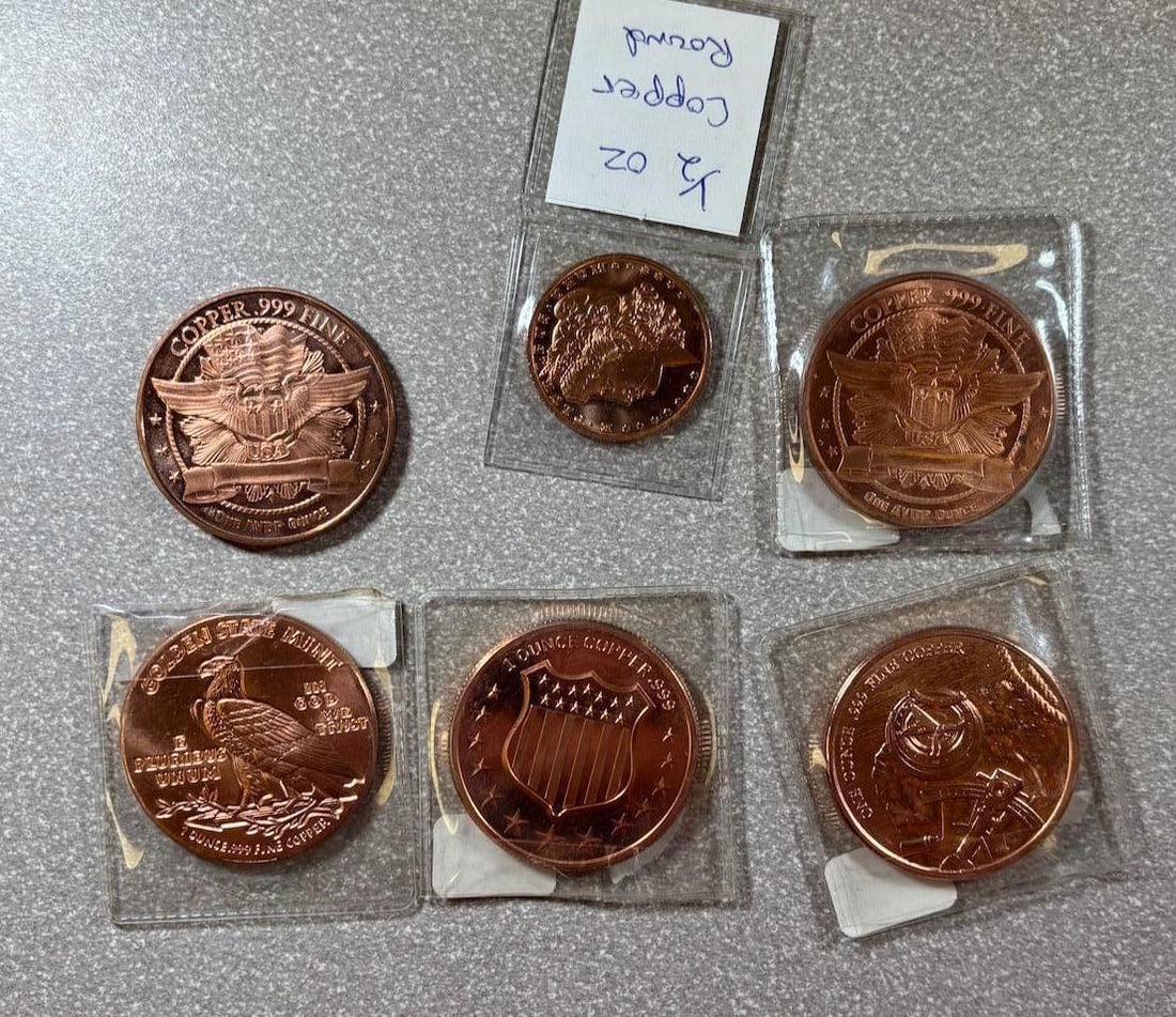 Collectible 1 oz .999 Fine Copper Rounds, Various Designs, Copper Coins: IMPORTANT, WE ONLY ACCEPT CREDIT CARDS UP TO $500 FOR ONLINE COIN PURCHASES. YOU CAN PAY ACH THROUGH PROXIBID, OR YOU CAN SEND A WIRE OR CERTIFIED CHECK. WE WILL HOLD ALL SHIPPING OF COINS FOR 10 DAYS