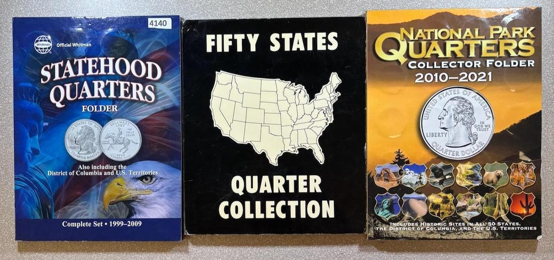 Complete Statehood and National Park Quarters Collection 1999-2021, see pics for coins included: IMPORTANT, WE ONLY ACCEPT CREDIT CARDS UP TO $500 FOR ONLINE COIN PURCHASES. YOU CAN PAY ACH THROUGH PROXIBID, OR YOU CAN SEND A WIRE OR CERTIFIED CHECK. WE WILL HOLD ALL SHIPPING OF COINS FOR 10 DAYS