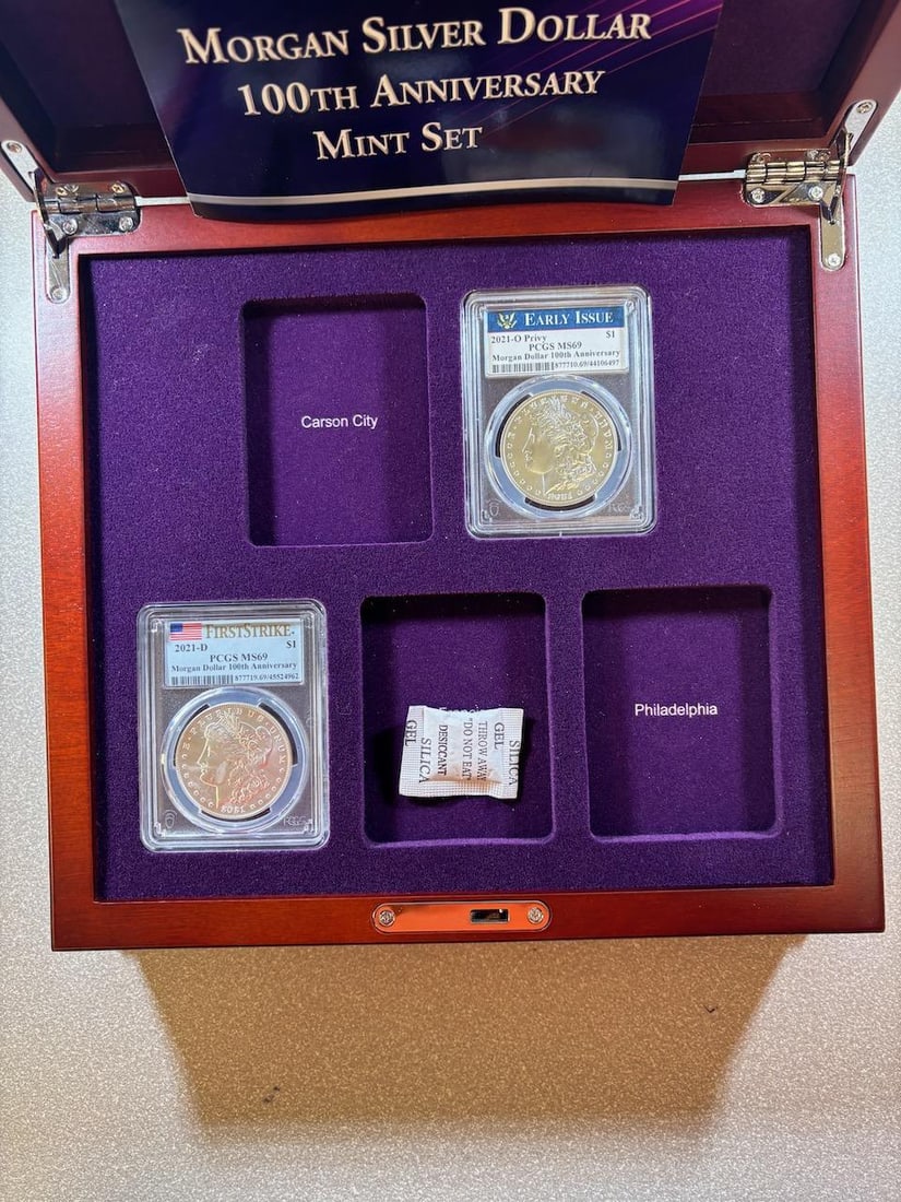 Morgan Silver Dollar 100th Anniversary Set, PCGS MS69, 2021-O and 2021-D (1 of 6)