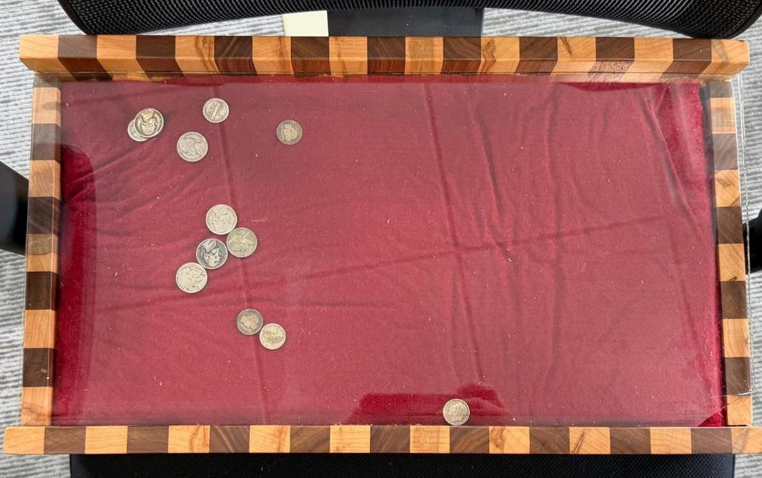 Coin Collection Display Case with 8 U.S. Coins, Mercury Dimes, & more,Wooden Frame (1 of 7)