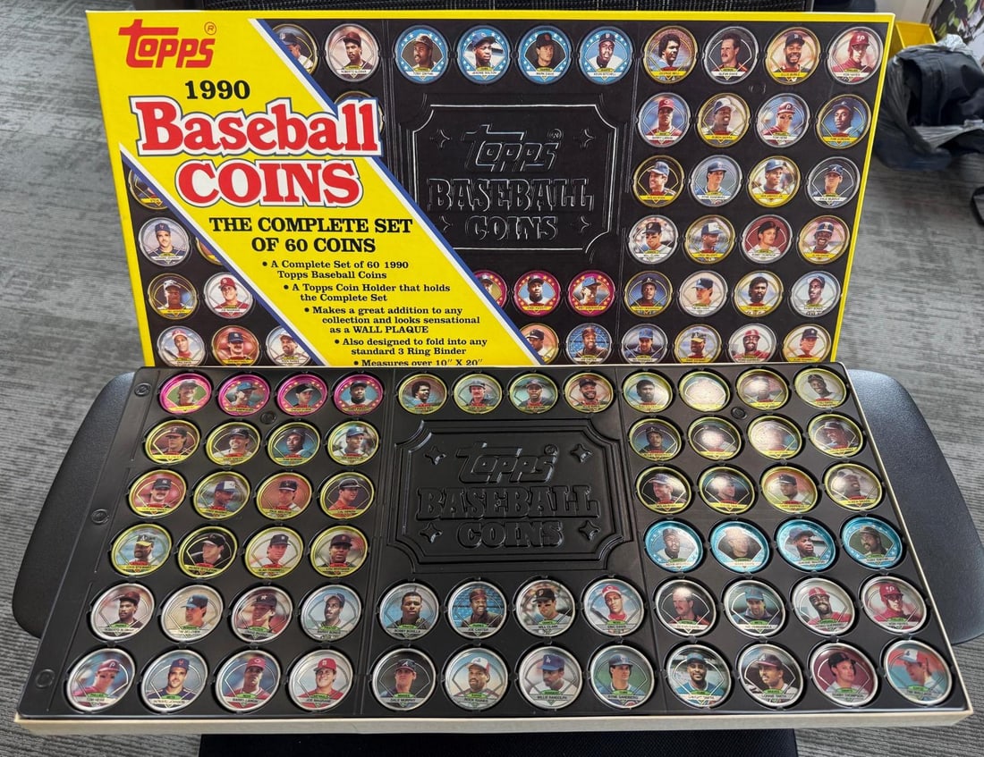 1990 Topps Baseball Coins Complete Set of 60 with Original Display Case: IMPORTANT, WE ONLY ACCEPT CREDIT CARDS UP TO $500 FOR ONLINE COIN PURCHASES. YOU CAN PAY ACH THROUGH PROXIBID, OR YOU CAN SEND A WIRE OR CERTIFIED CHECK. WE WILL HOLD ALL SHIPPING OF COINS FOR 10 DAYS