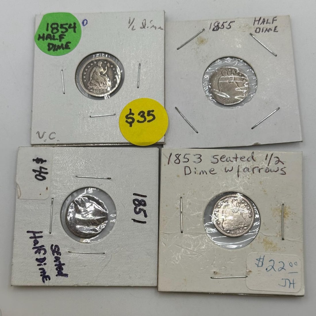 Seated Liberty Half Dimes, 1851, 1853 w/ arrows, 1854, 1855 (1 of 9)