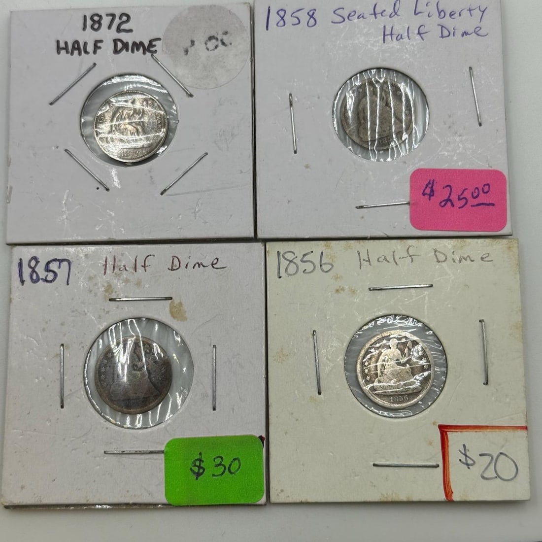 1856, 1857, 1858, 1872 Seated Liberty Half Dime Coins, 90% Silver (1 of 9)