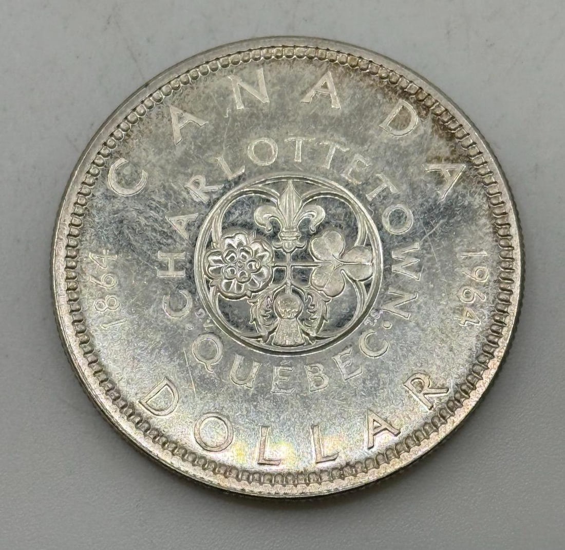 1964 Canada Charlottetown Quebec Commemorative Dollar Coin, Silver (1 of 2)