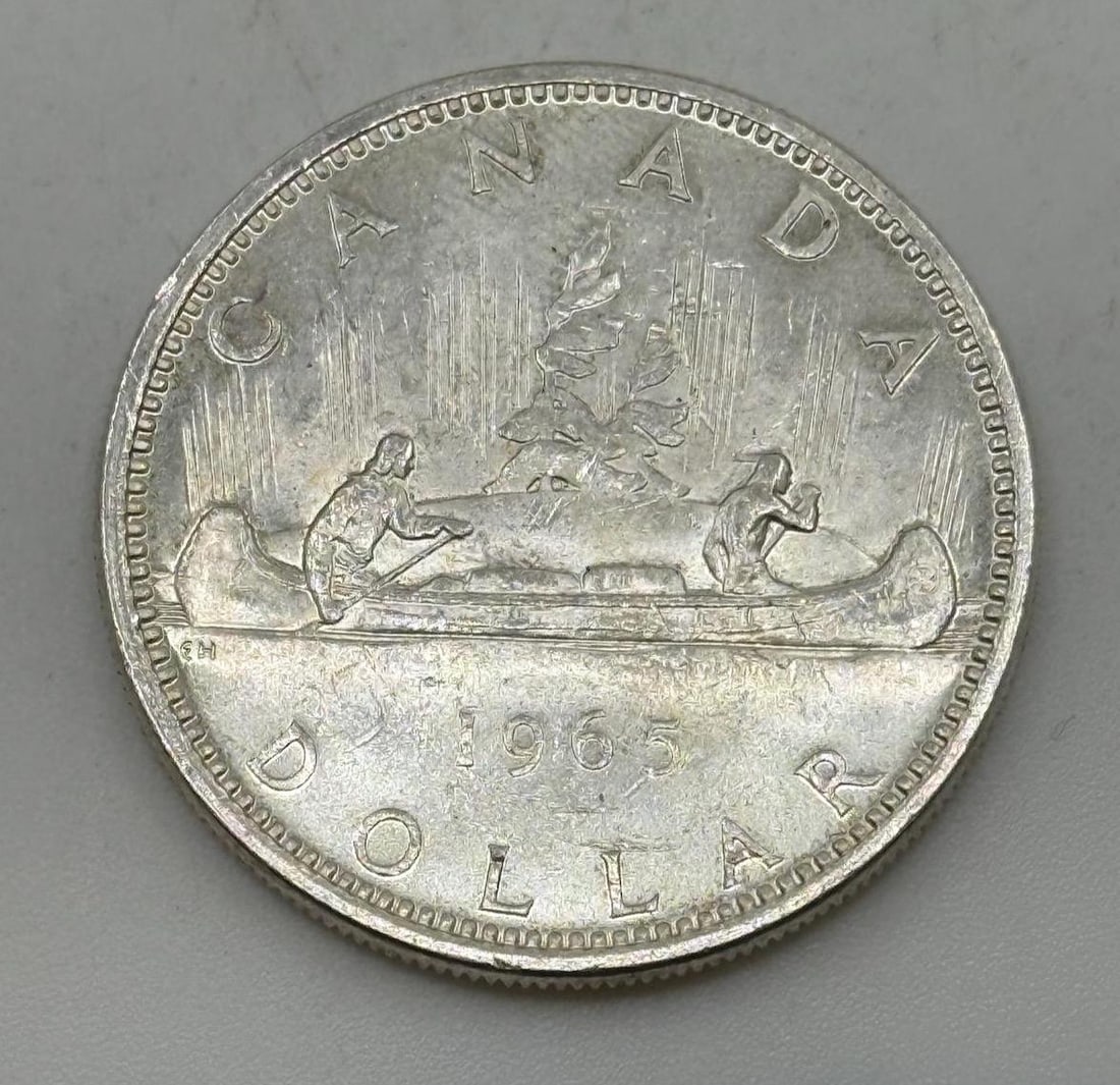 1965 Canadian Dollar Coin, 80% Silver, Queen Elizabeth II, Canoe Design (1 of 2)