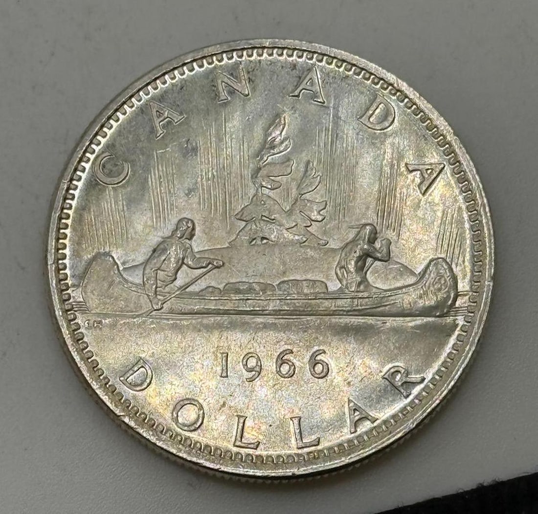 1966 Canadian Dollar Coin, 80% Silver, Queen Elizabeth II, Canoe Design (1 of 2)