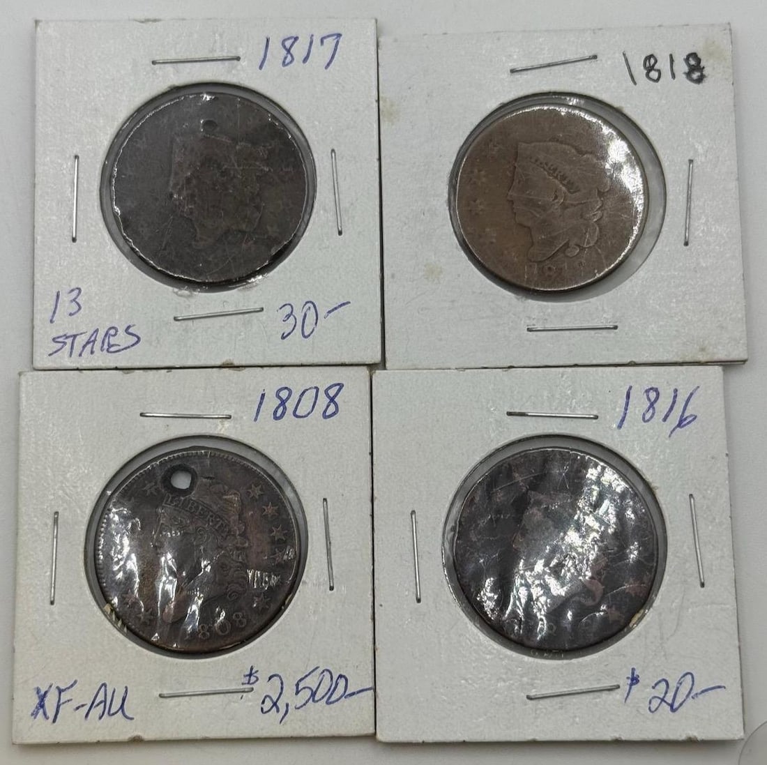 U.S. Large Cents 1808, 1816, 1817, 1818 Copper Coins (1 of 9)