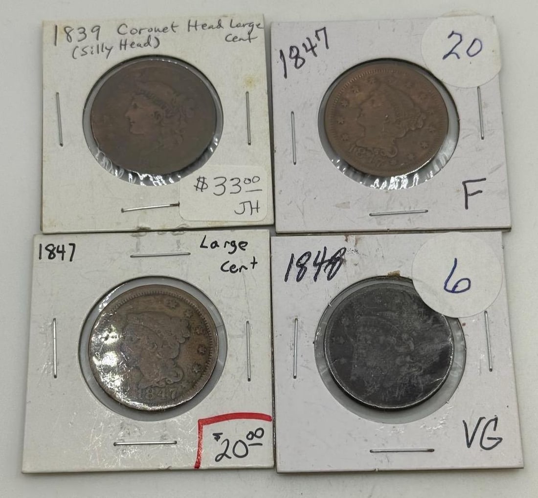 1839, 2-1847, 1848 Coronet Head Large Cents, United States, Copper (1 of 9)