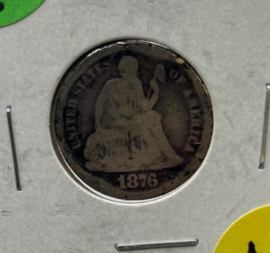 1876-CC Carson City Seated Liberty Dime, Silver, U.S. Mint: IMPORTANT, WE ONLY ACCEPT CREDIT CARDS UP TO $500 FOR ONLINE COIN PURCHASES. YOU CAN PAY ACH THROUGH PROXIBID, OR YOU CAN SEND A WIRE OR CERTIFIED CHECK. WE WILL HOLD ALL SHIPPING OF COINS FOR 10 DAYS
