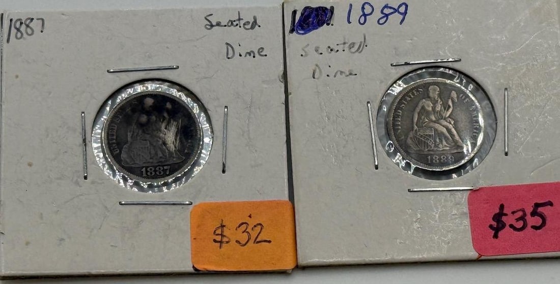 1887 and 1889 Seated Liberty Dimes, Silver, U.S. Mint: IMPORTANT, WE ONLY ACCEPT CREDIT CARDS UP TO $500 FOR ONLINE COIN PURCHASES. YOU CAN PAY ACH THROUGH PROXIBID, OR YOU CAN SEND A WIRE OR CERTIFIED CHECK. WE WILL HOLD ALL SHIPPING OF COINS FOR 10 DAYS
